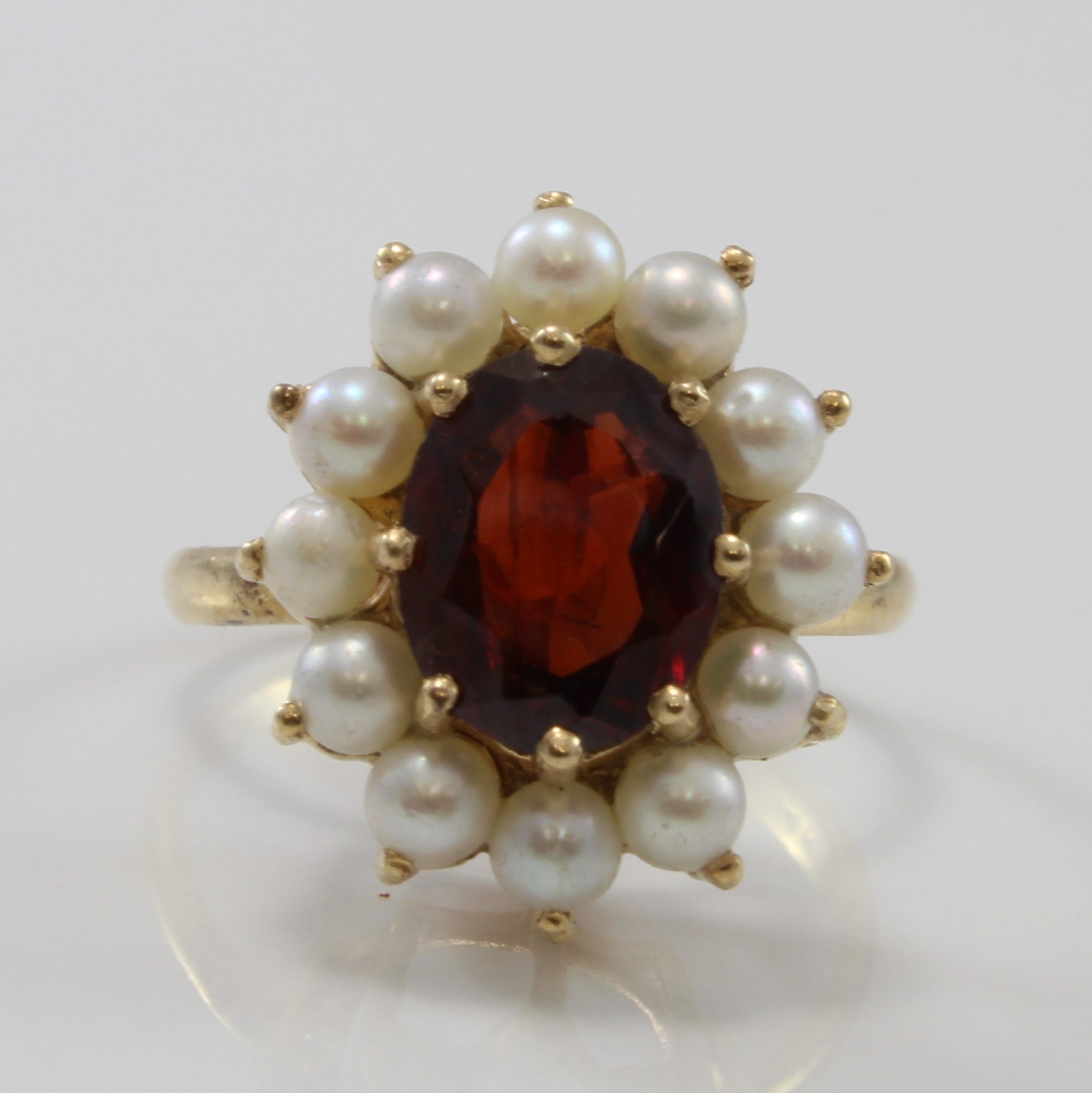 Pearl Halo Garnet Ring | 1.90ct, 2.40ctw | SZ 6 |