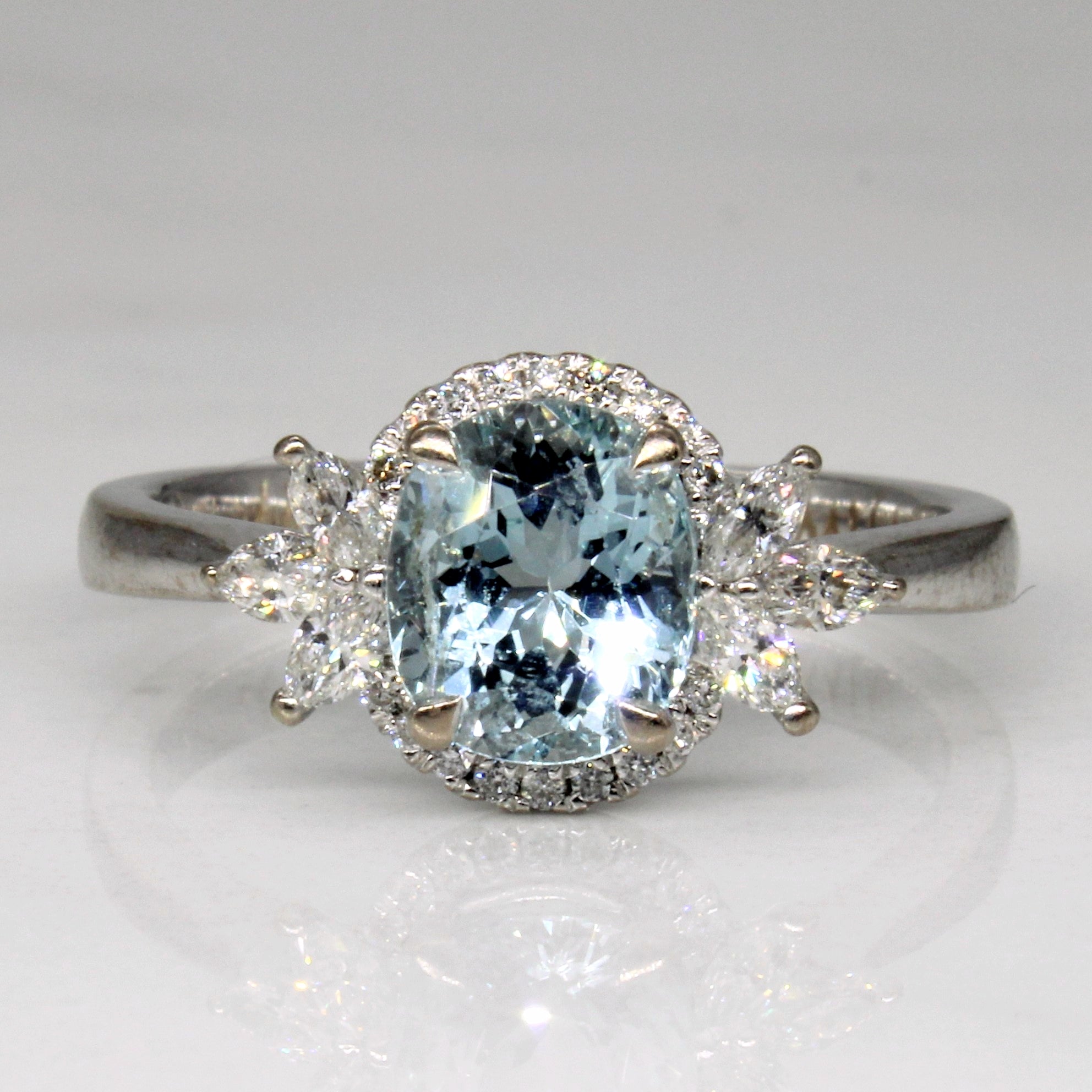 Aquamarine & Diamond Halo Engagement Ring | 1.18ct, 0.28ctw | SZ 6 |