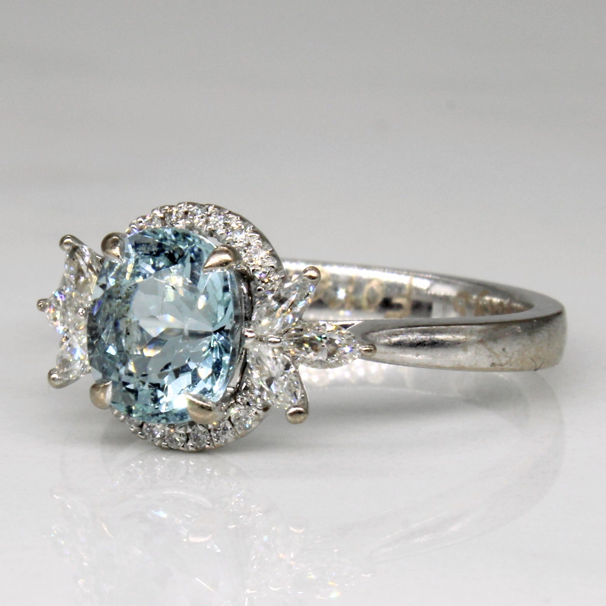 Aquamarine & Diamond Halo Engagement Ring | 1.18ct, 0.28ctw | SZ 6 |