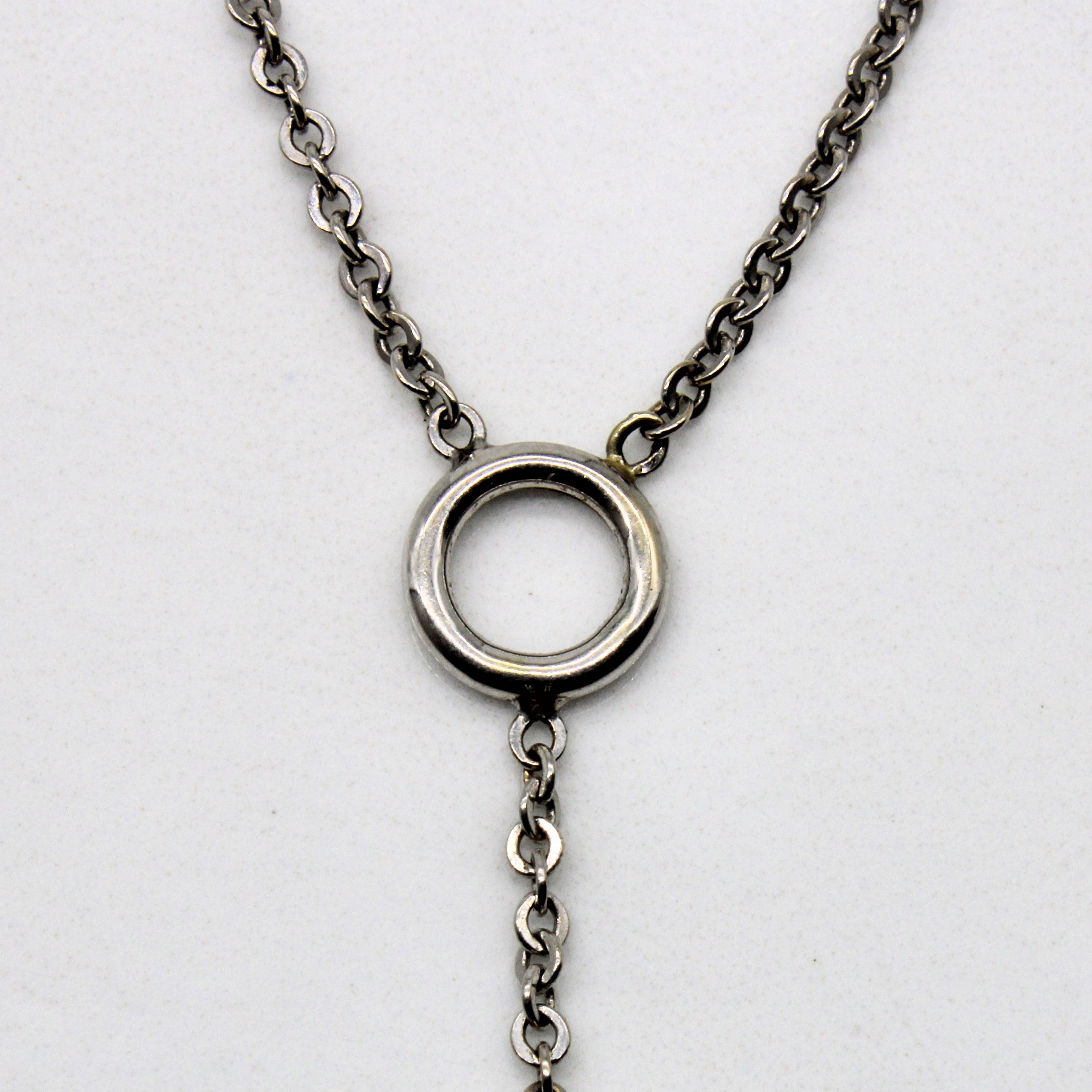 White Gold Circle Drop Necklace | 16" |