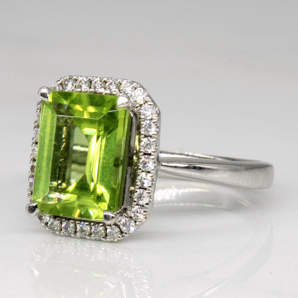 Emerald Cut Peridot & Diamond Halo Ring | 2.10ct, 0.14ctw | SZ 3 |