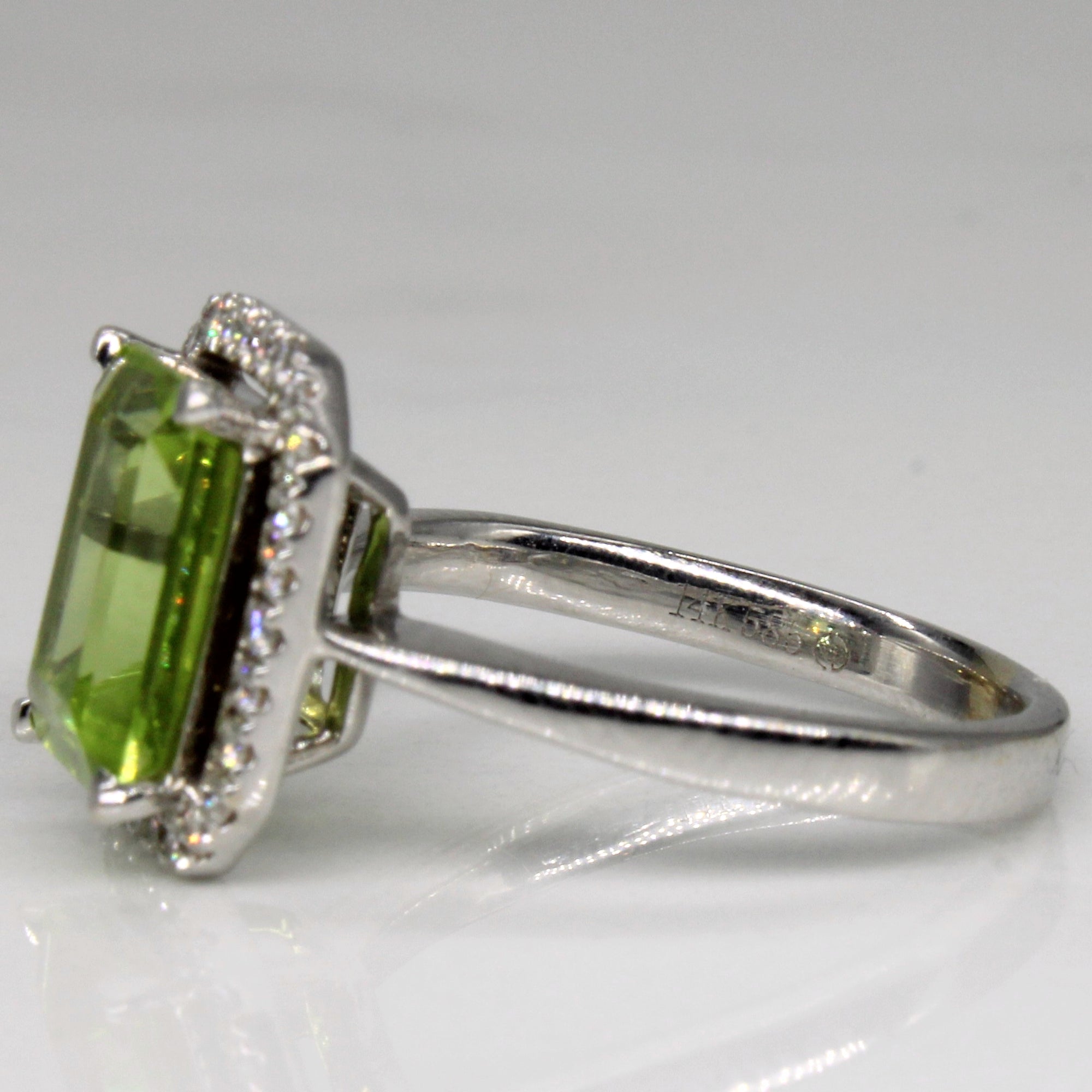 Emerald Cut Peridot & Diamond Halo Ring | 2.10ct, 0.14ctw | SZ 3 |