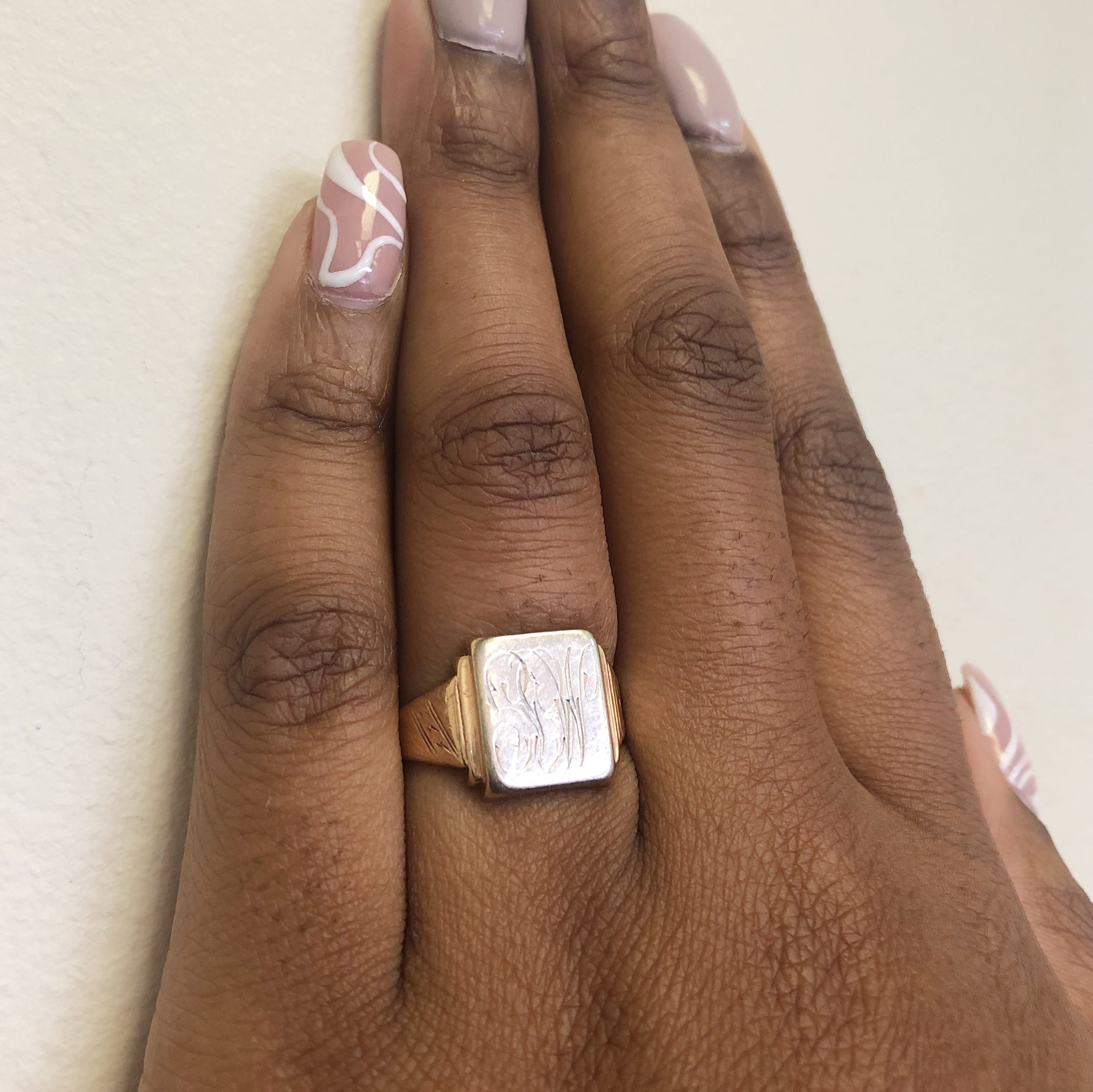 Engraved Initials 'SBW' Two Tone Signet Ring | SZ 9.5 |