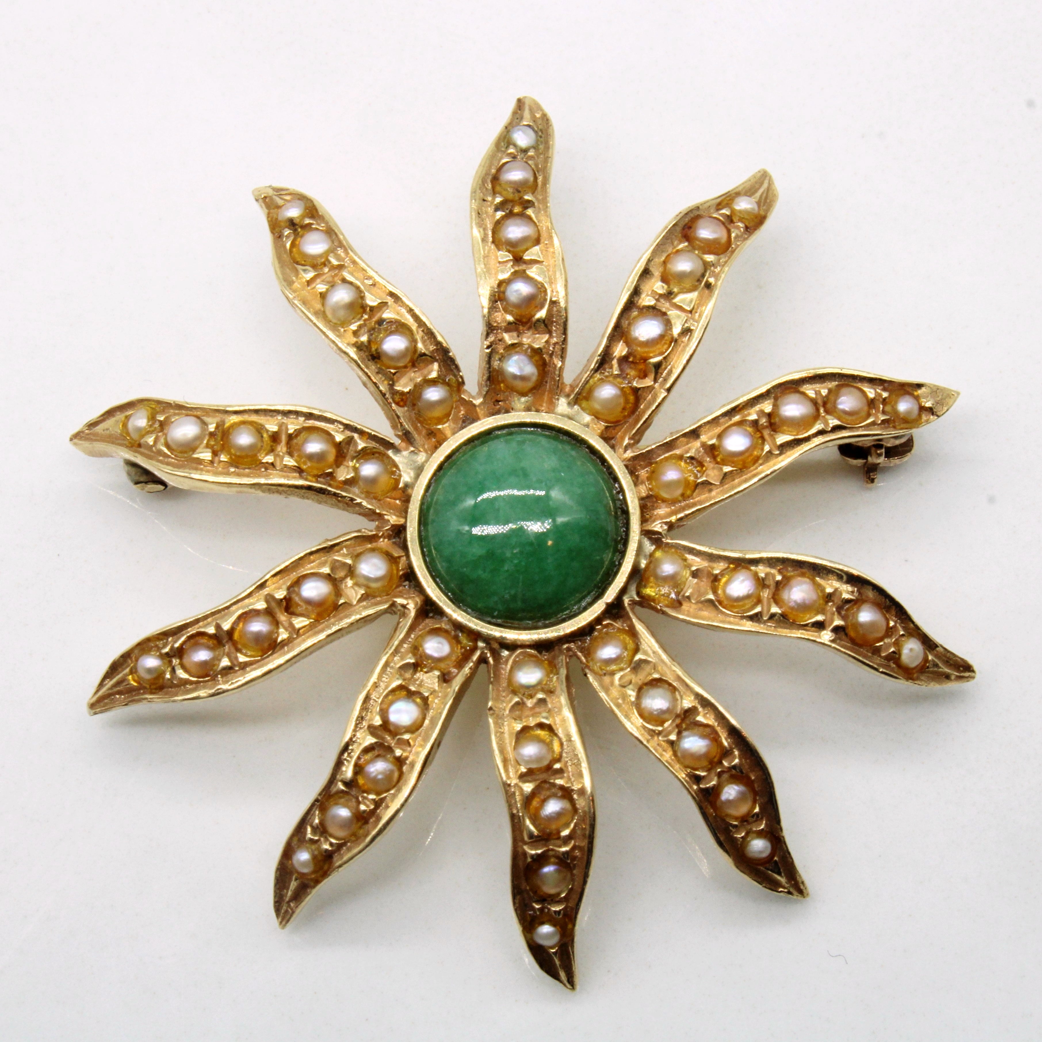 Mid Century Jadeite & Pearl Sun Brooch | 1.50ct |