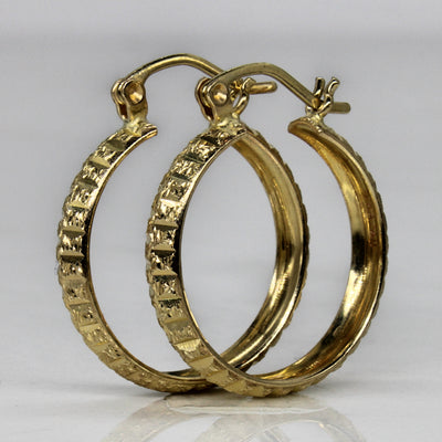 Textured Yellow Gold Hoop Earrings |