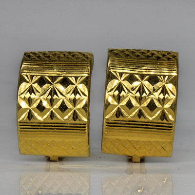 18k Yellow Gold Patterned Huggie Earrings |