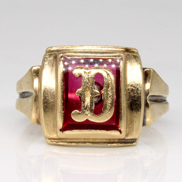 Synthetic Ruby Initial 'D' Ring | 1.70ct | SZ 9.5 |