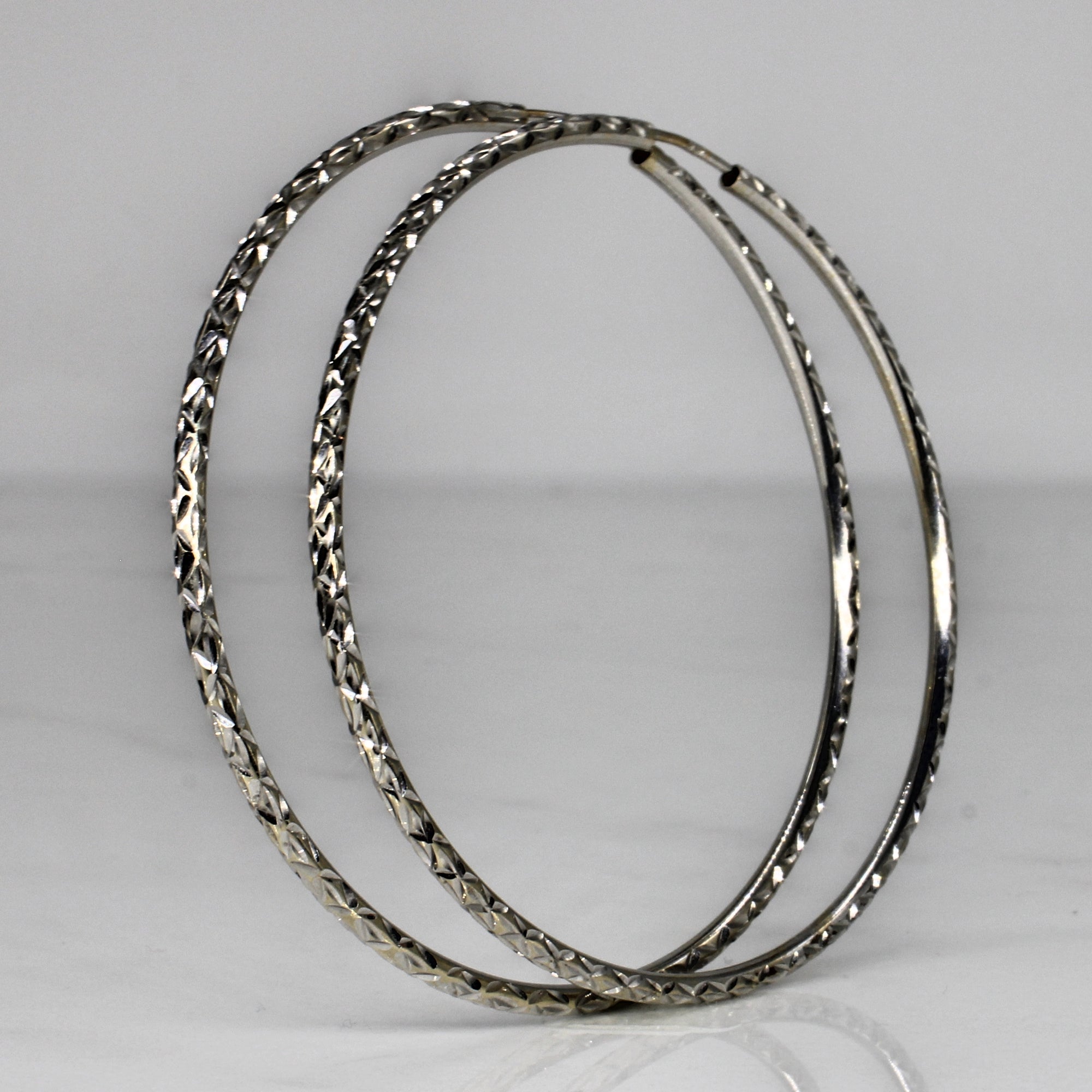 Sparkle Cut White Gold Hoops |