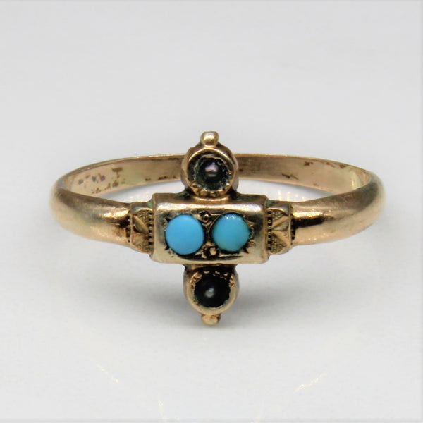 Victorian Turquoise & Pearl Ring | 0.10ctw | SZ 2.75 |