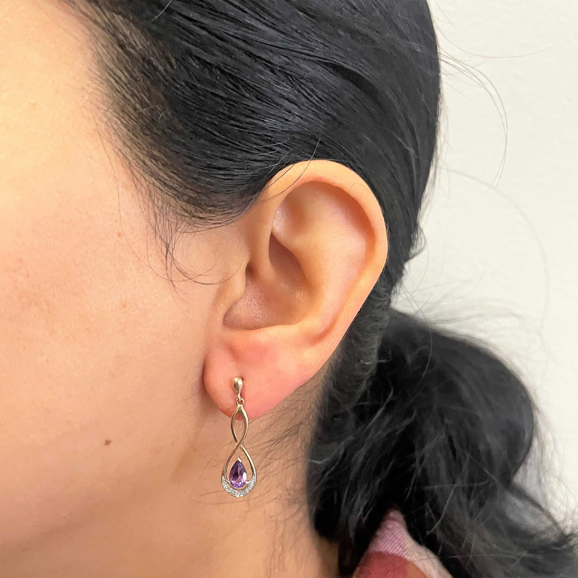 Amethyst & Diamond Infinity Drop Earrings | 0.70ctw, 0.02ctw |