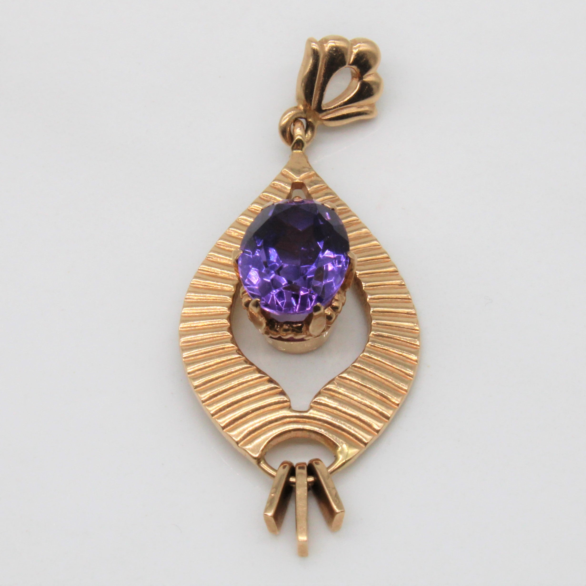 1976 Soviet Hallmarked Floating Synthetic Purple Sapphire Pendant |