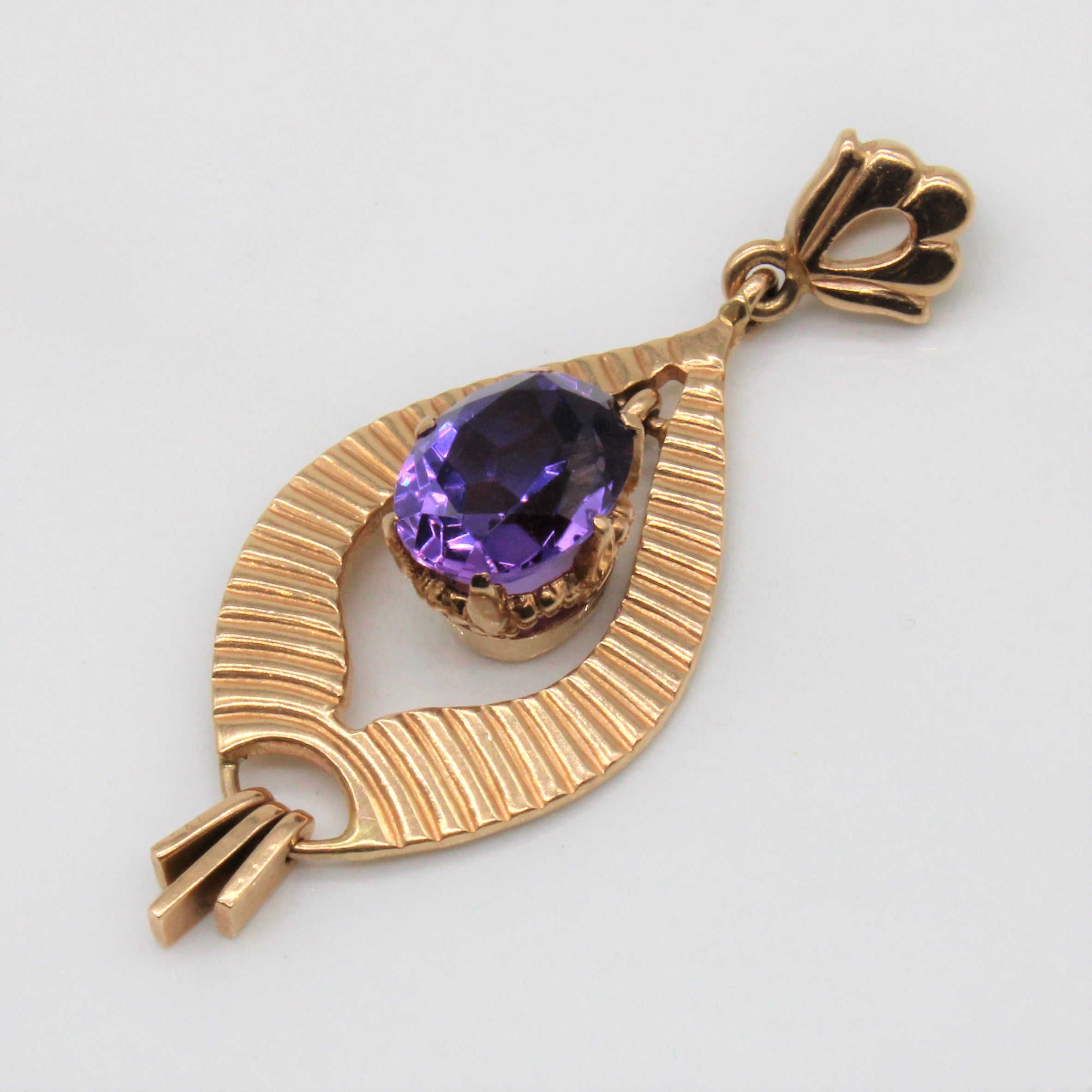 1976 Soviet Hallmarked Floating Synthetic Purple Sapphire Pendant |