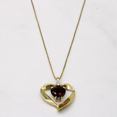 Garnet & Diamond Heart Pendant Necklace | 1.92ct, 0.03ct | 18