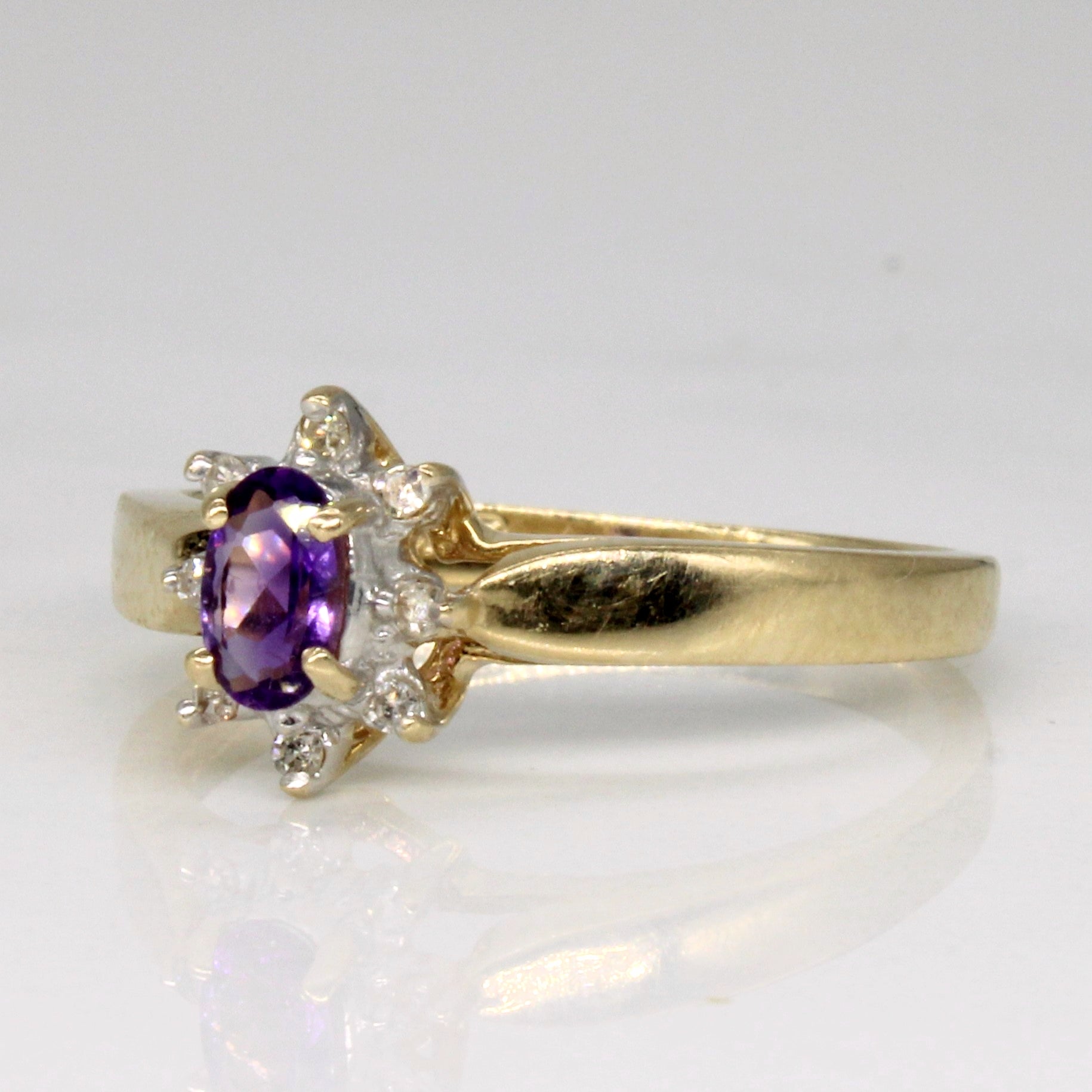 Amethyst & Diamond High Set Ring | 0.16ct, 0.04ctw | SZ 7 |