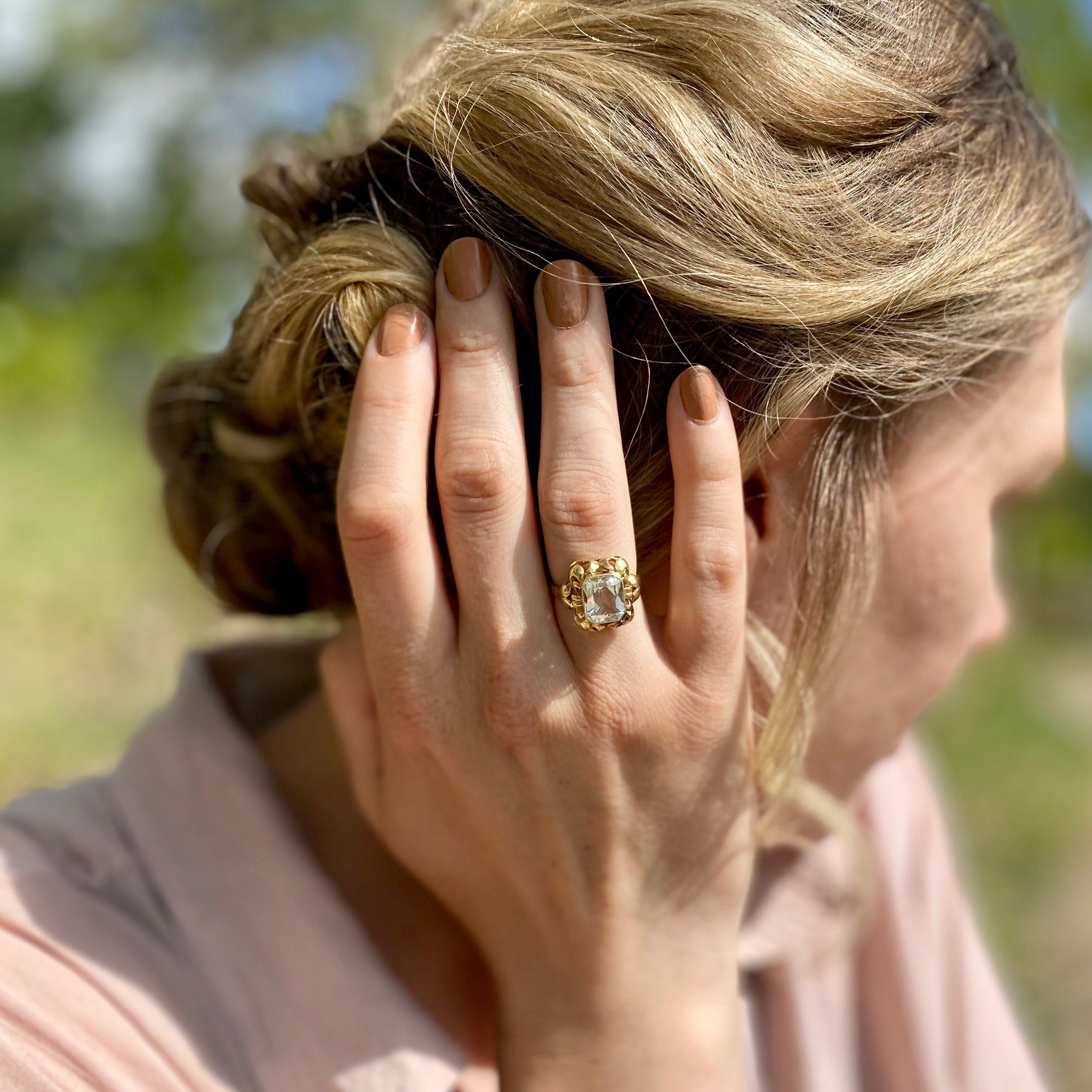 Early 1900s Filigree Beryl Ring | 3.34ct | SZ 7.25 |