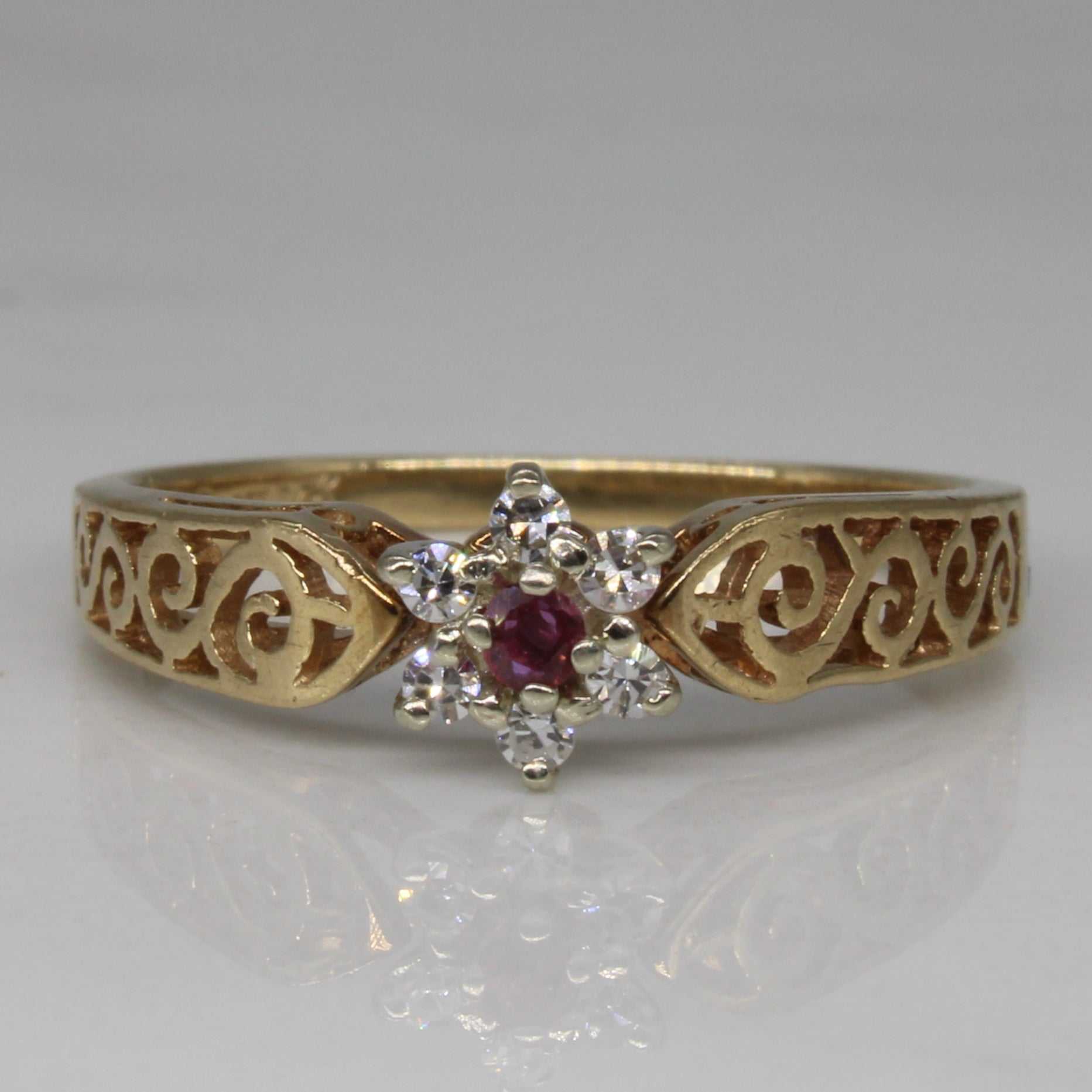 Diamond & Ruby Cocktail Ring | 0.06ctw, 0.03ct | SZ 6.75 |