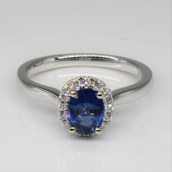 Sapphire & Diamond Halo Ring | 1.00ct, 0.12ctw | SZ 6.5 |