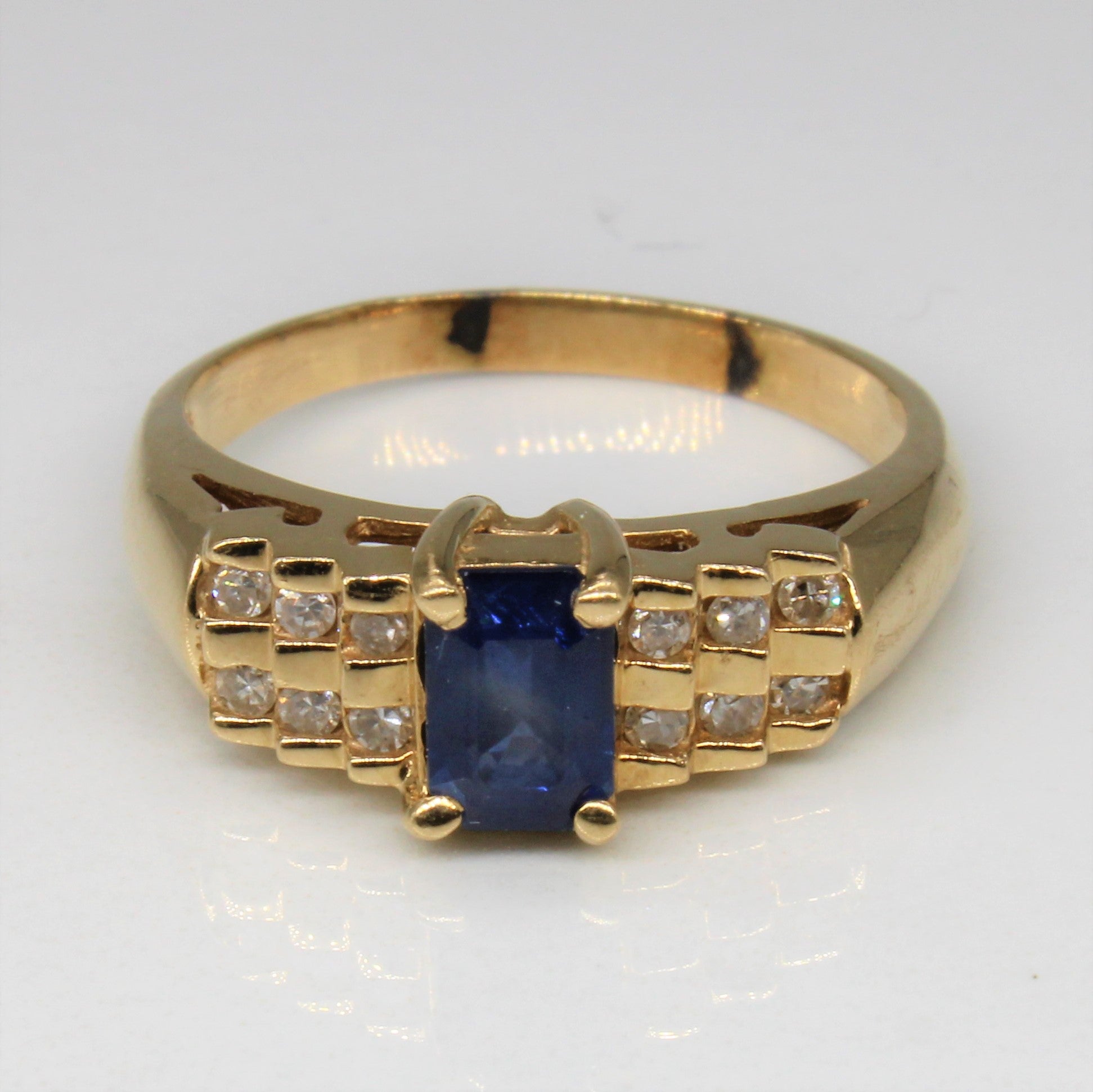 Step Cut Sapphire & Diamond Ring | 0.75ct, 0.12ct | SZ 6.5 |