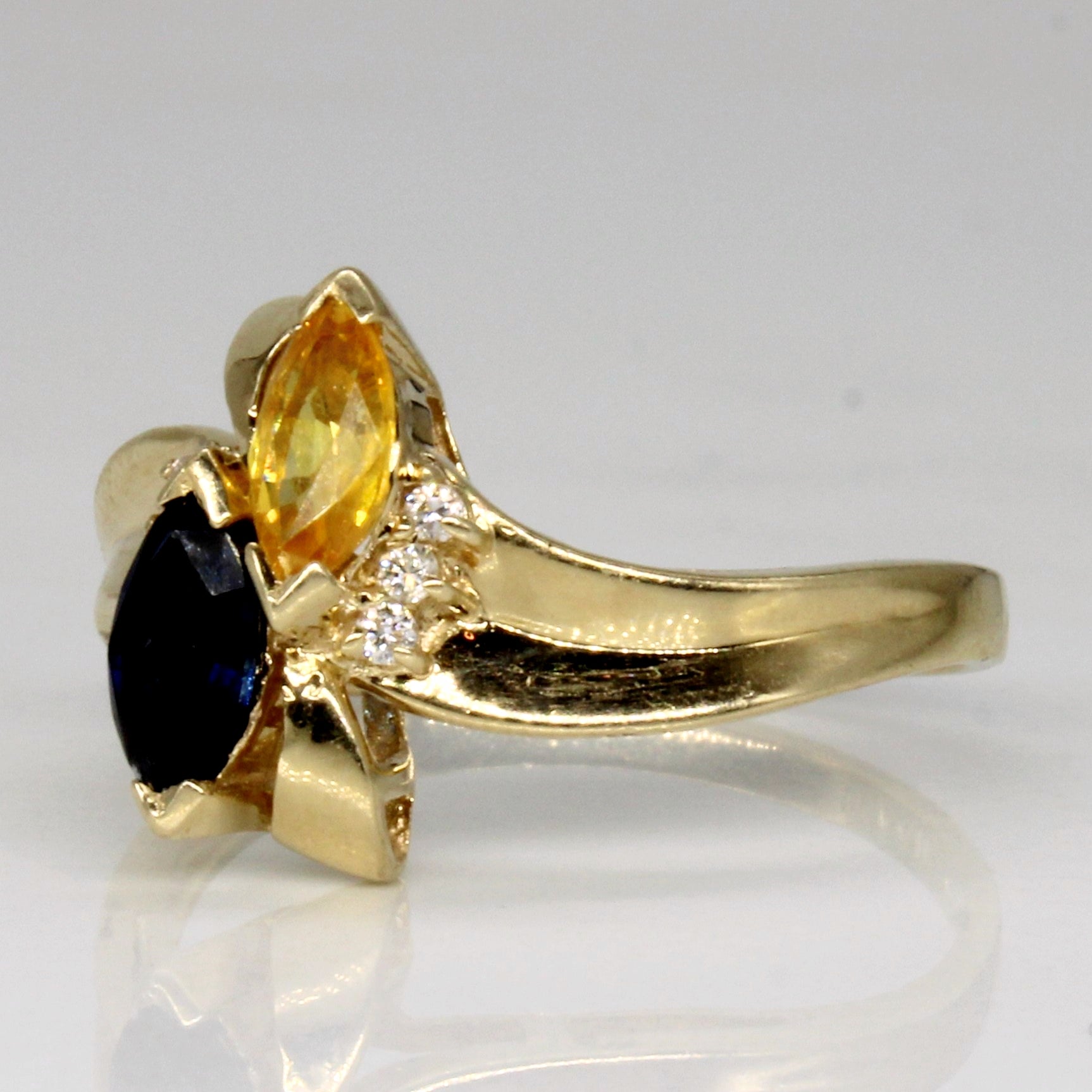 Two Tone Sapphire & Diamond Waterfall Ring | 0.84ctw, 0.03ctw | SZ 6.75 |