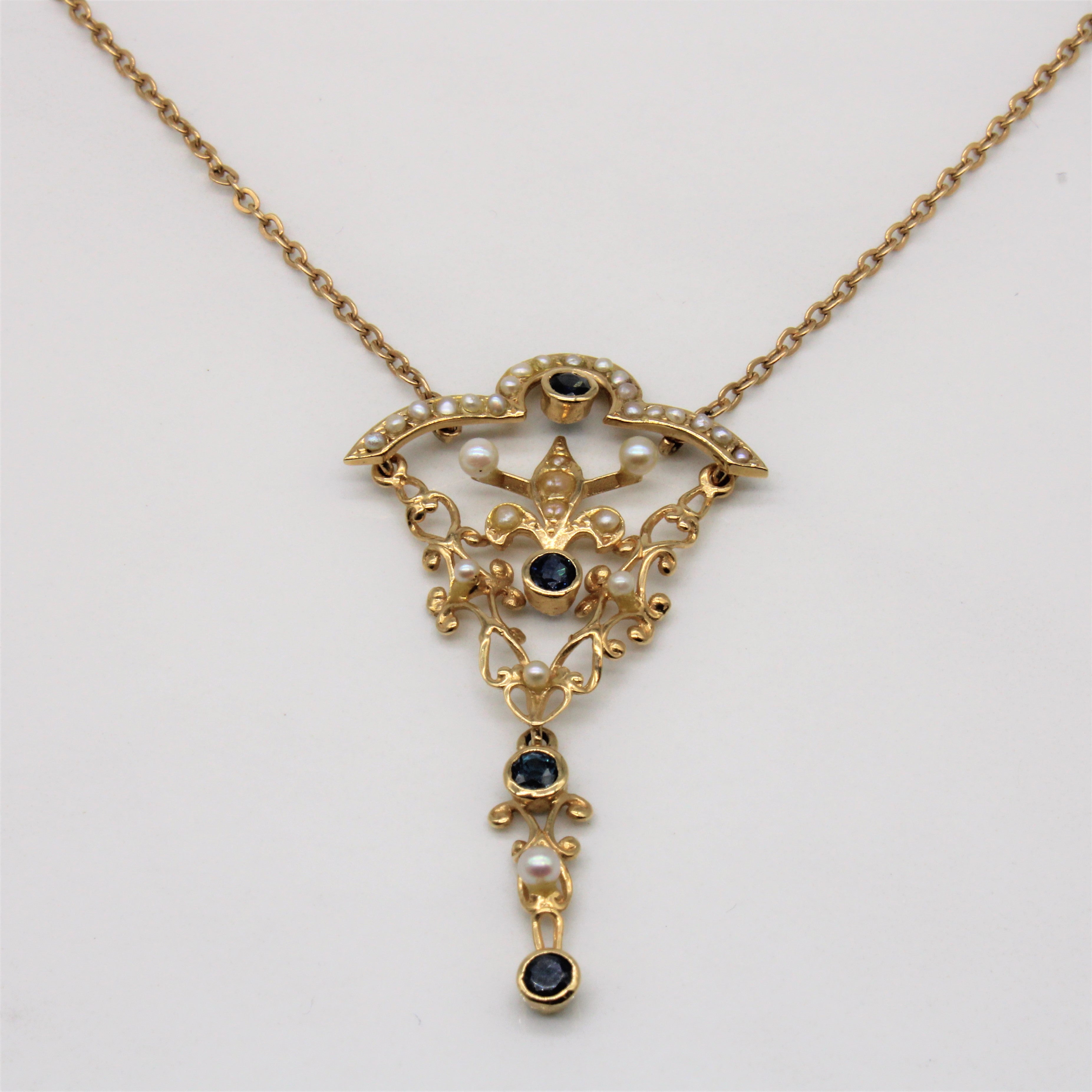 Edwardian Sapphire & Pearl Necklace | 0.40ctw | 17" |