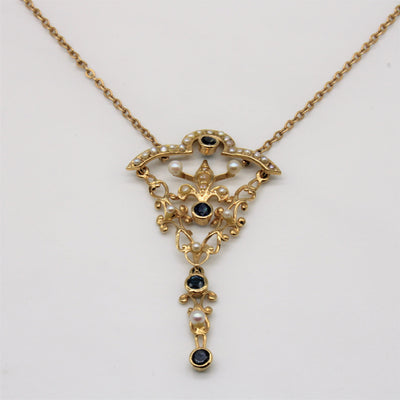 Edwardian Sapphire & Pearl Necklace | 0.40ctw | 17