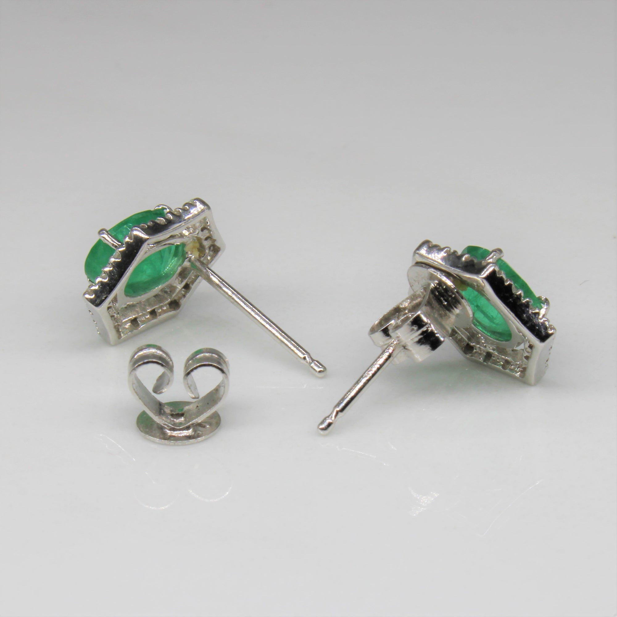 Emerald & Diamond Halo Stud Earrings | 1.00ctw, 0.10ctw |