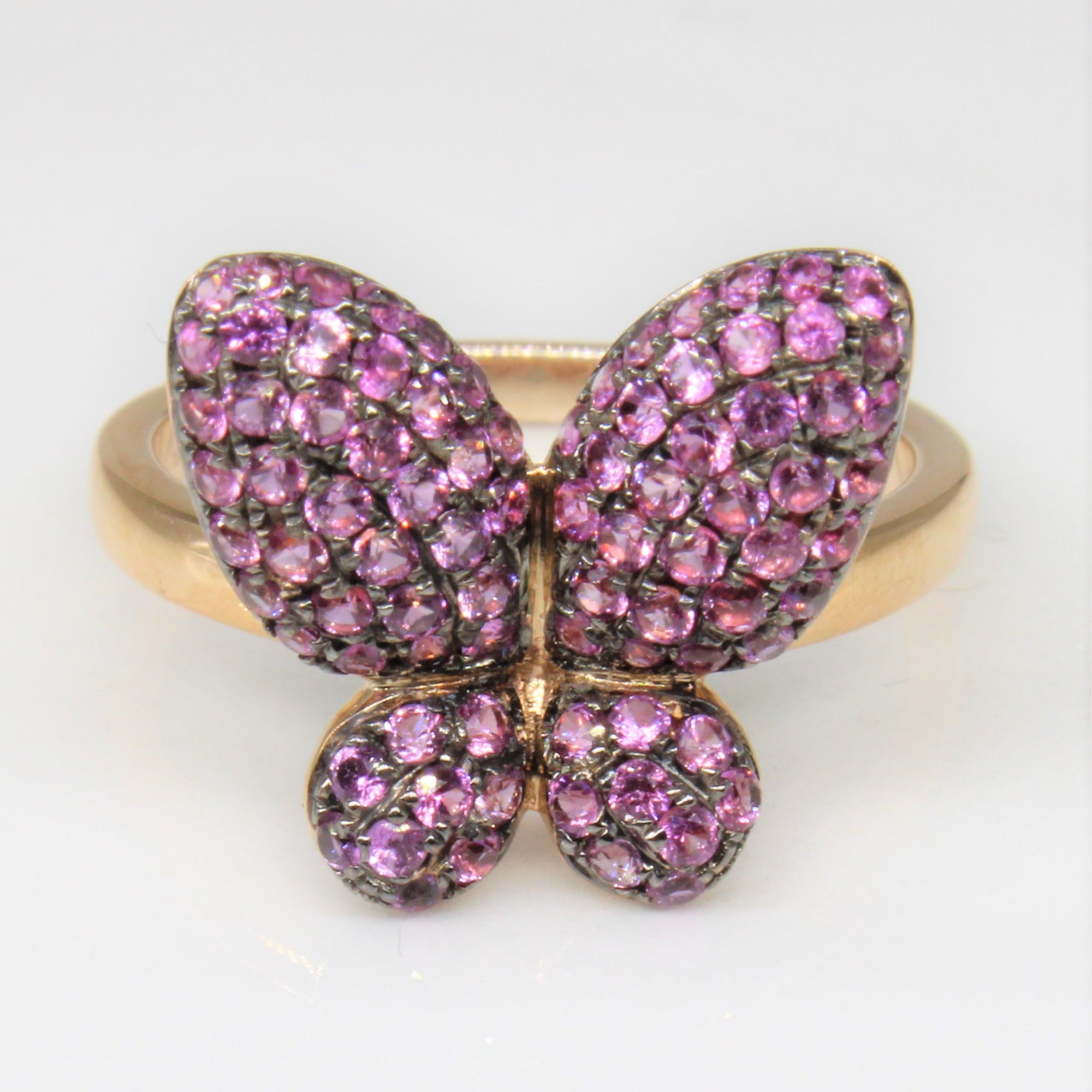 pink sapphire ring engagement ring, round brilliant cut butterfly ring