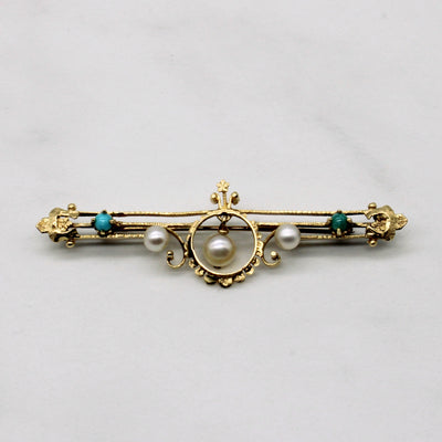 Vintage Chrysocolla & Pearl Brooch | 0.25ctw |