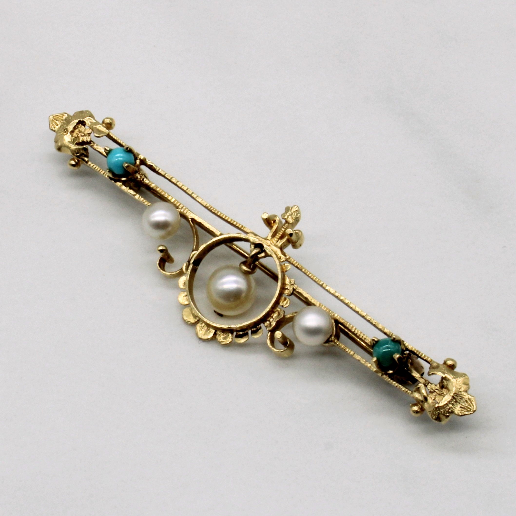 Vintage Chrysocolla & Pearl Brooch | 0.25ctw |