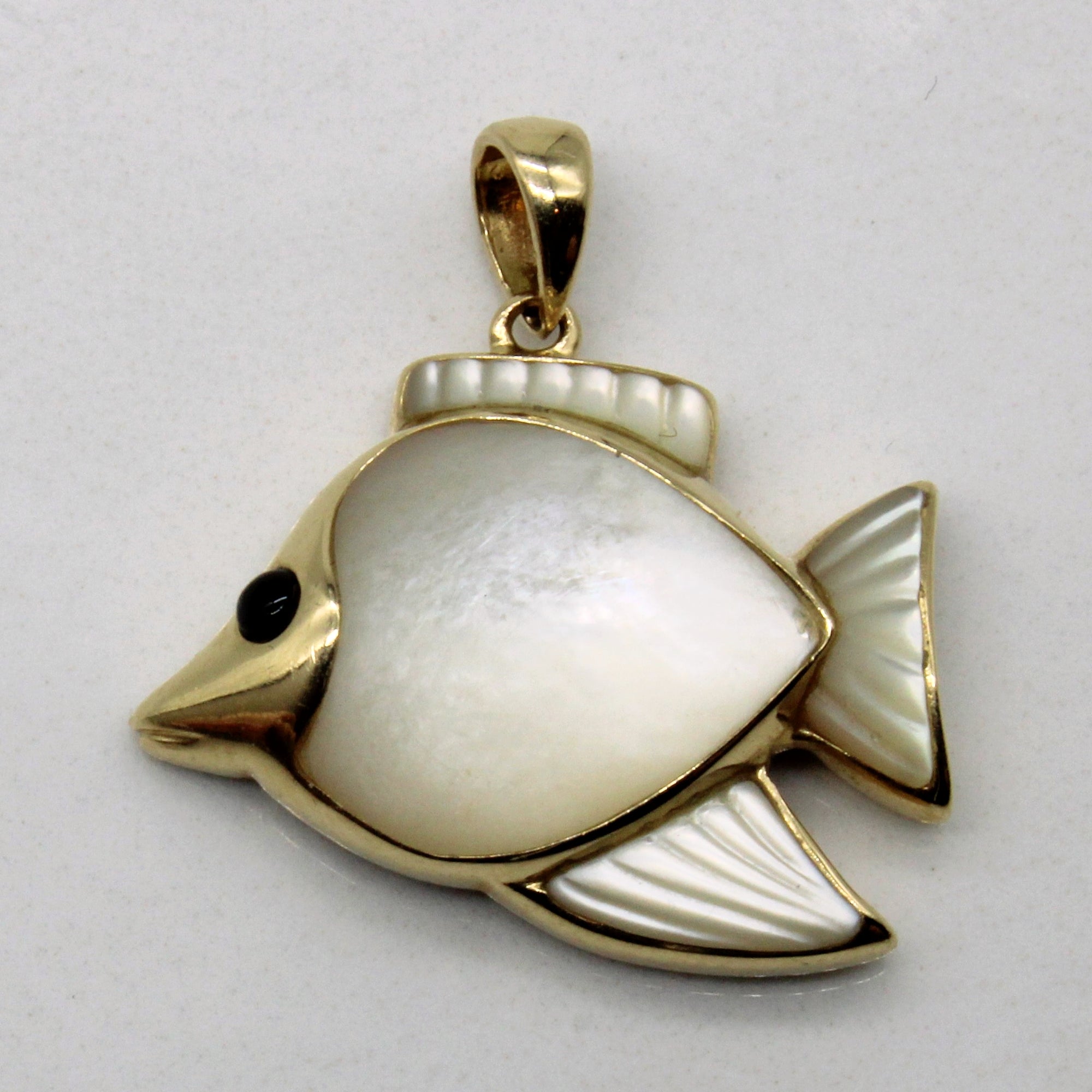 Mother of Pearl & Onyx Fish Pendant | 2.00ctw, 0.02ct |