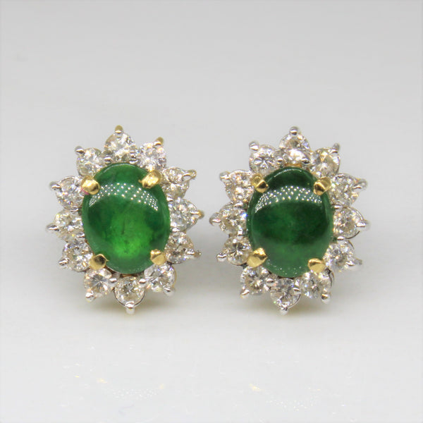 18k Oval Jade Simulant & Diamond Earrings | 1.00ct, 0.50ct |