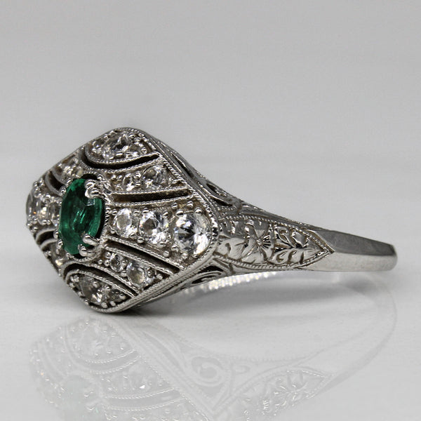 White Sapphire & Emerald Art Deco Inspired Ring | 0.56ctw, 0.20ct | SZ 8.75 |