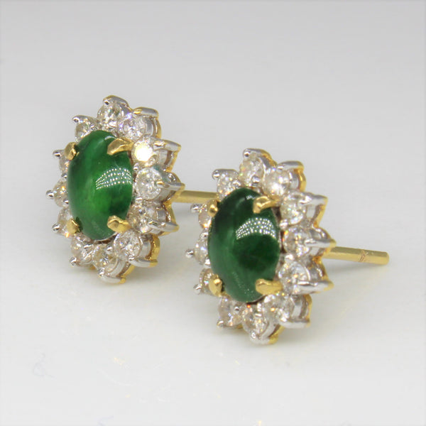 18k Oval Jade Simulant & Diamond Earrings | 1.00ct, 0.50ct |