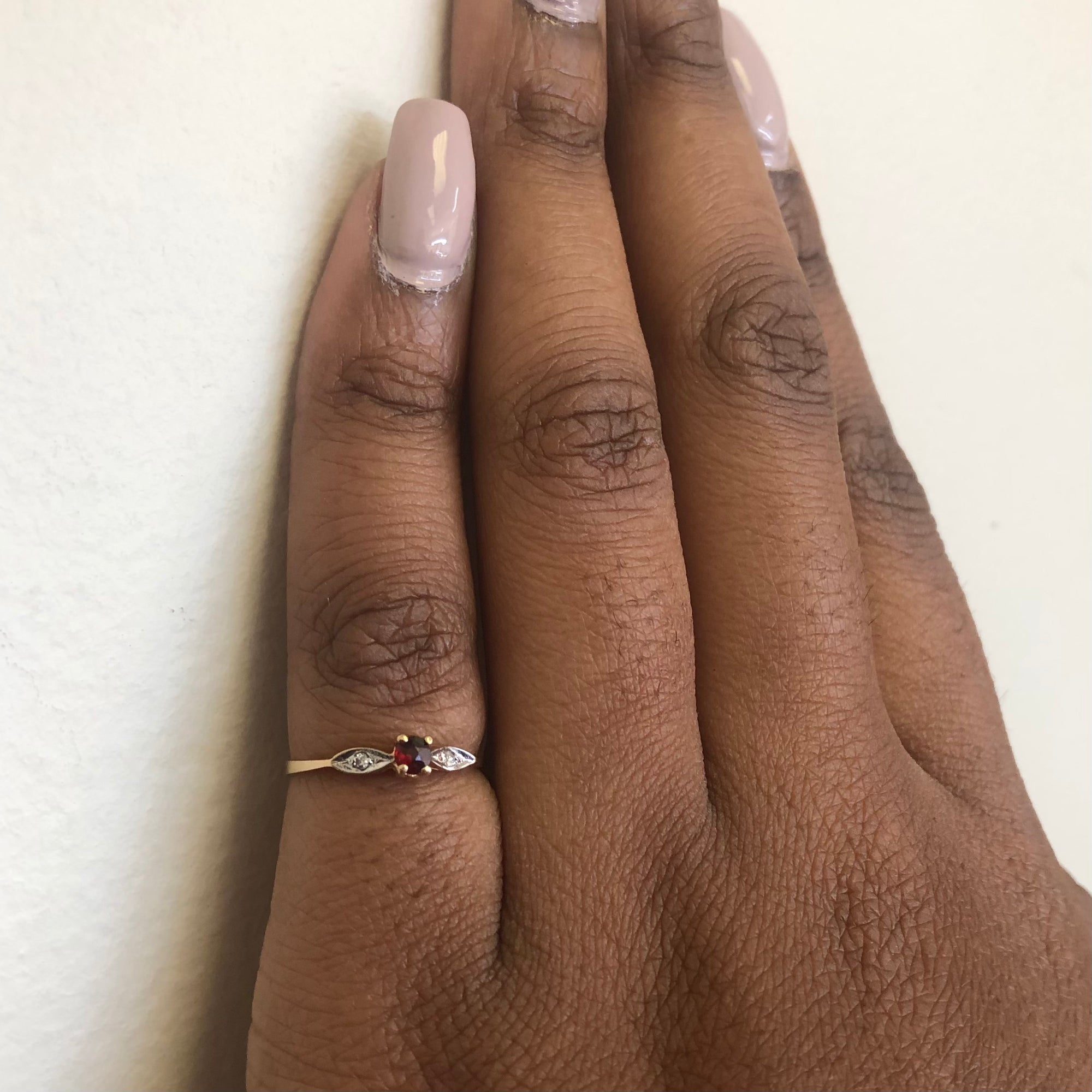 Petite Garnet & Diamond Ring | 0.10ct, 0.02ctw | SZ 4.75 |