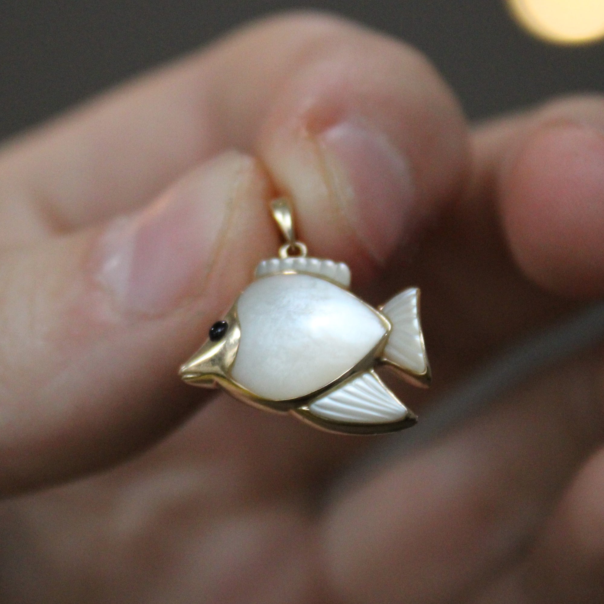 Mother of Pearl & Onyx Fish Pendant | 2.00ctw, 0.02ct |