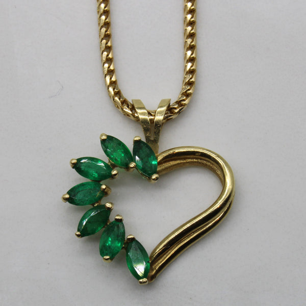Marquise Emerald Heart Necklace | 0.70ctw | 18