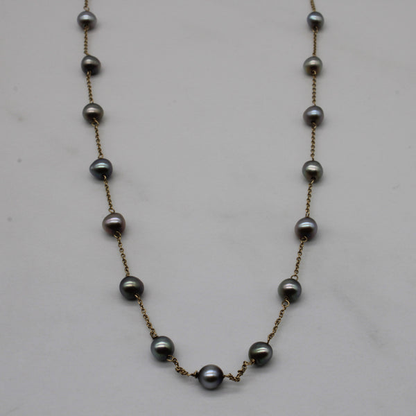 Black Pearl Station Necklace | 18