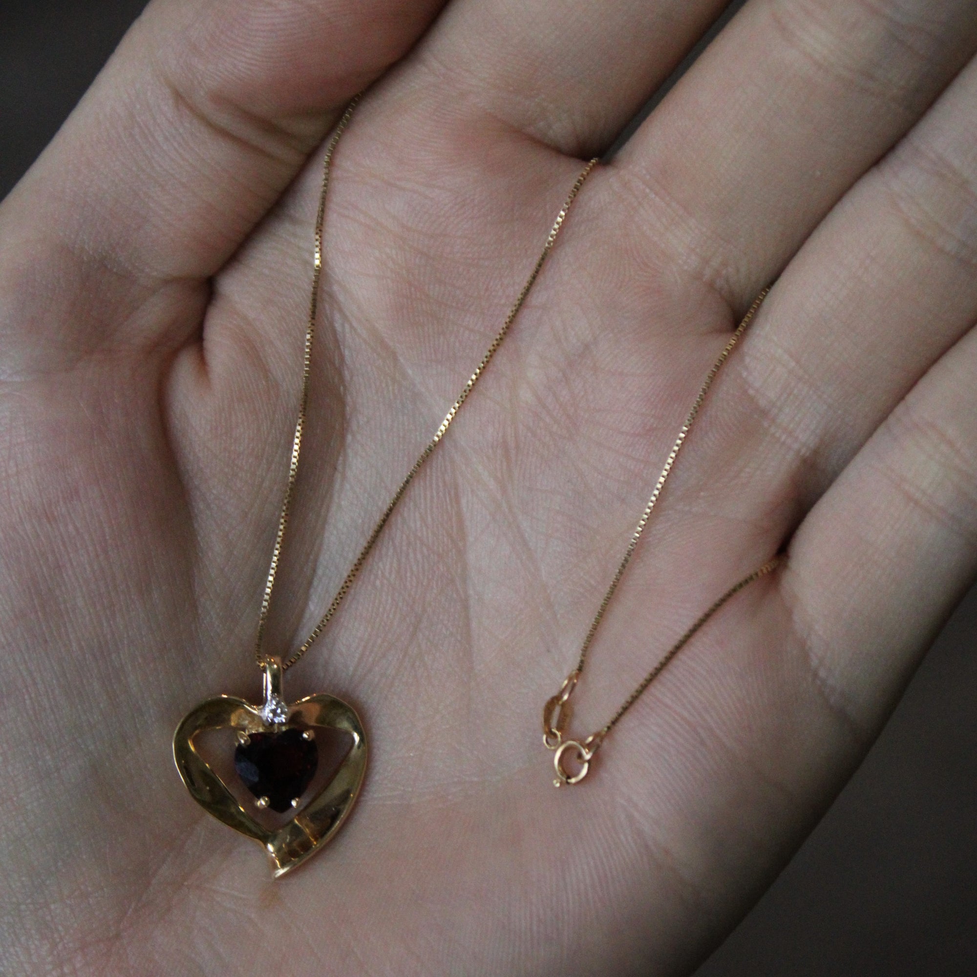 Garnet & Diamond Heart Pendant Necklace | 1.92ct, 0.03ct | 18
