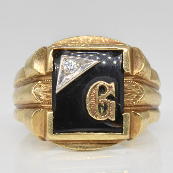 Onyx & Diamond 'G' Initial Ring | 2.00ct, 0.02ct | SZ 10 |