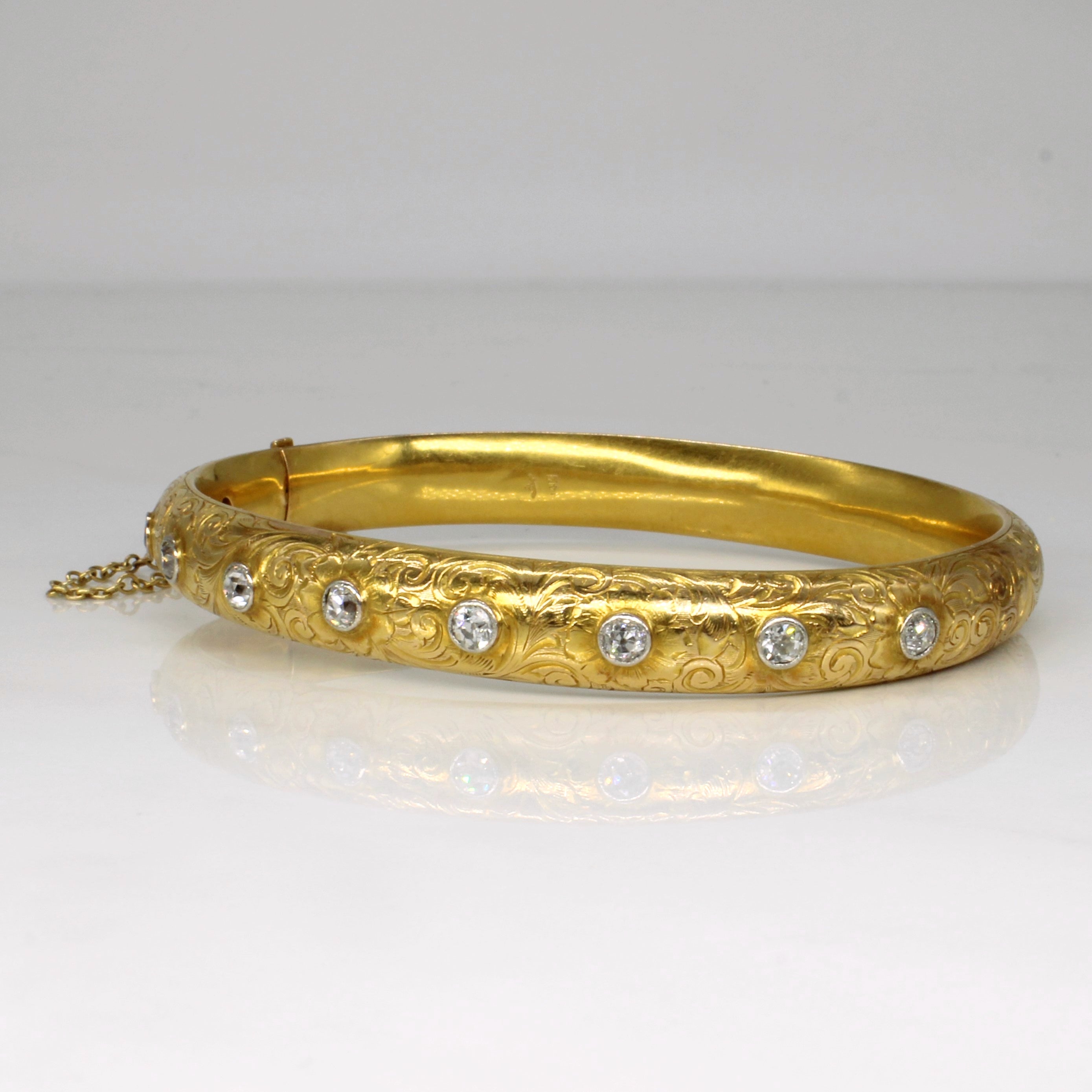 Hand Carved Edwardian Old European Cut Diamond Bangle | 0.72ctw | 8" |