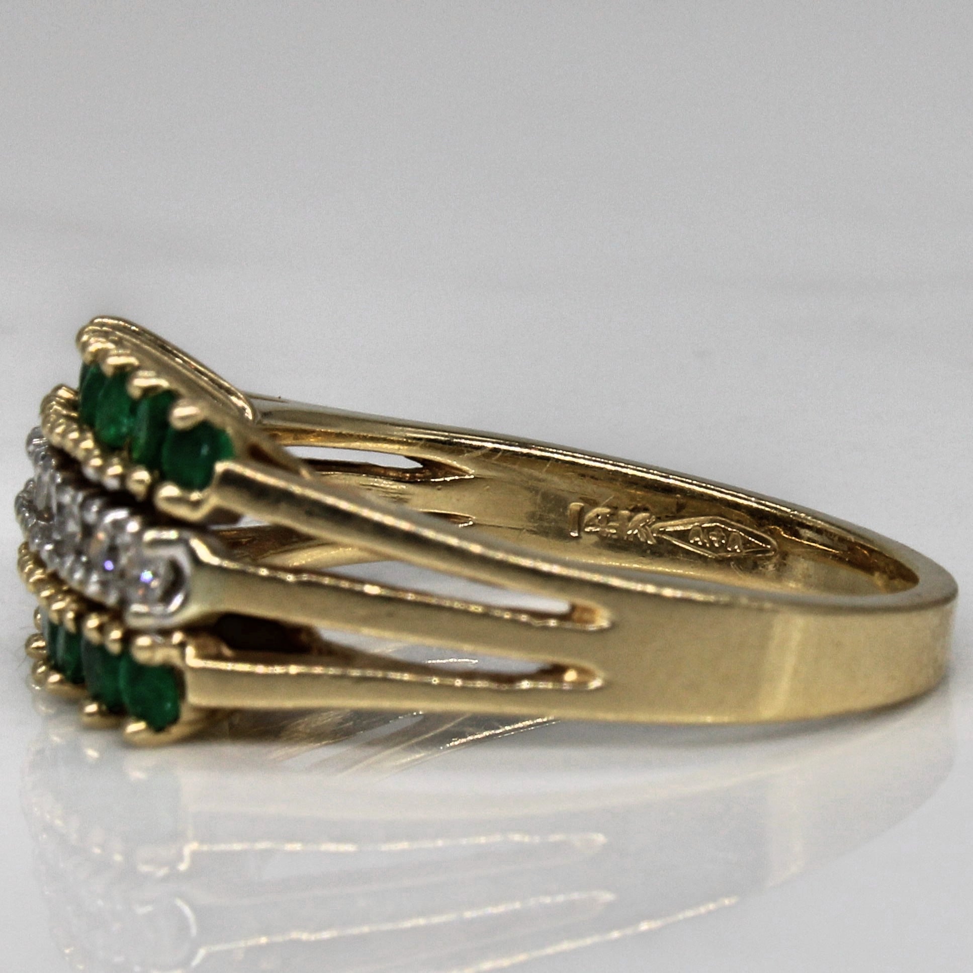 Triple Row Emerald & Diamond Ring | 0.36ctw, 0.17ctw | SZ 6.5 |