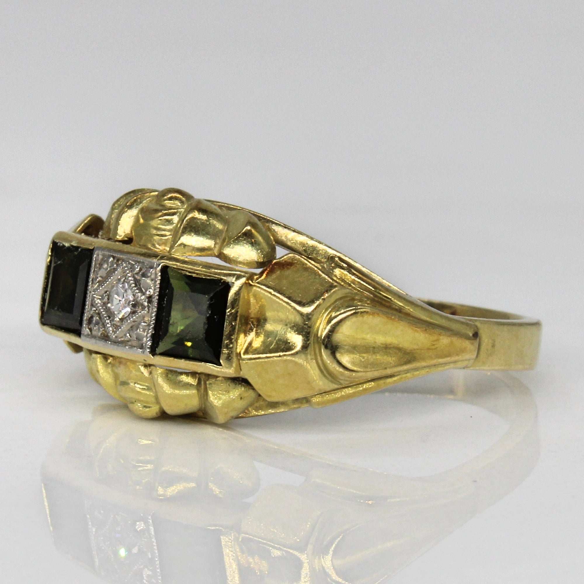 Tourmaline & Diamond Art Deco Style Ring | 0.54ctw, 0.01ct | SZ 6.25 |