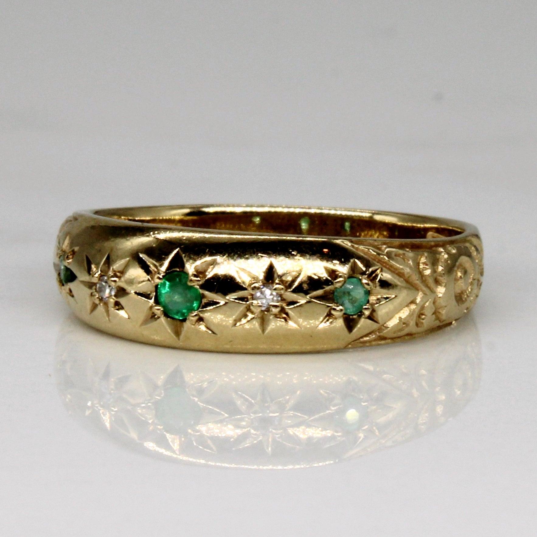 Emerald & Diamond Ornate Ring | 0.08ctw, 0.02ctw | SZ 5.75 |