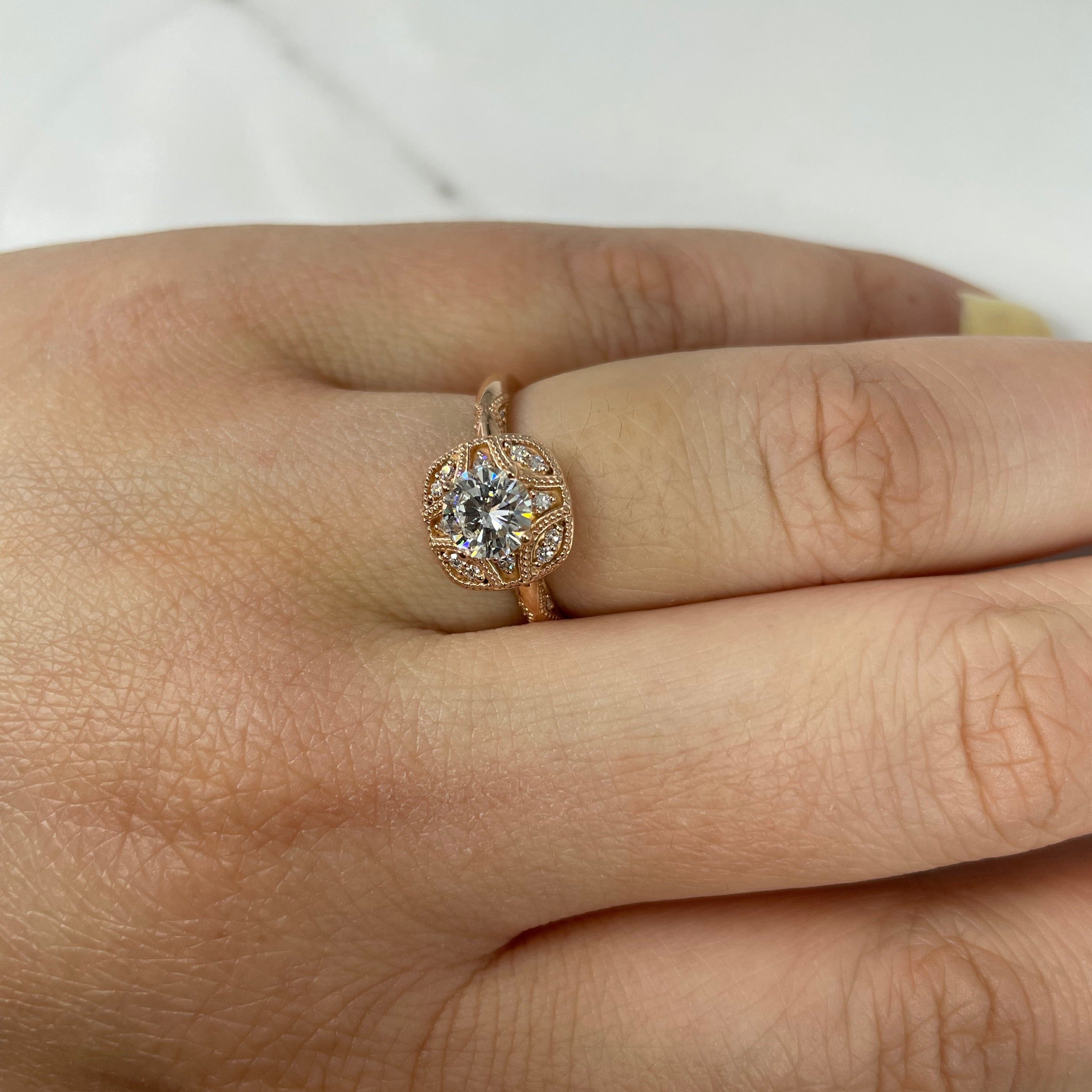 Bespoke' Art Deco Inspired Rose Gold Engagement Ring | 0.83ctw | SZ 7.25 |