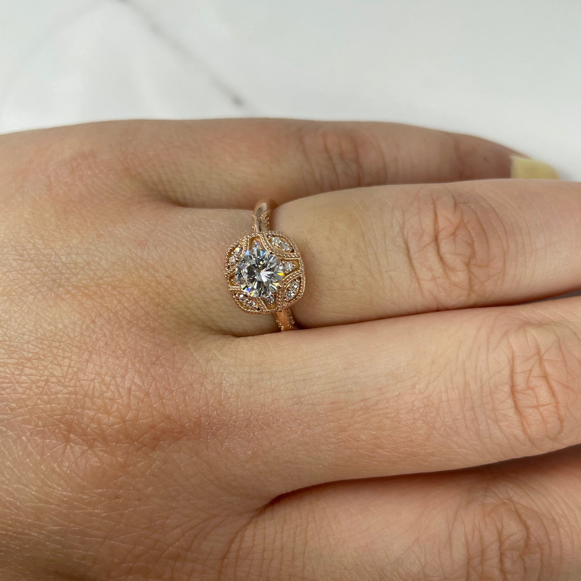 Bespoke' Art Deco Inspired Rose Gold Engagement Ring | 0.83ctw | SZ 7.25 |