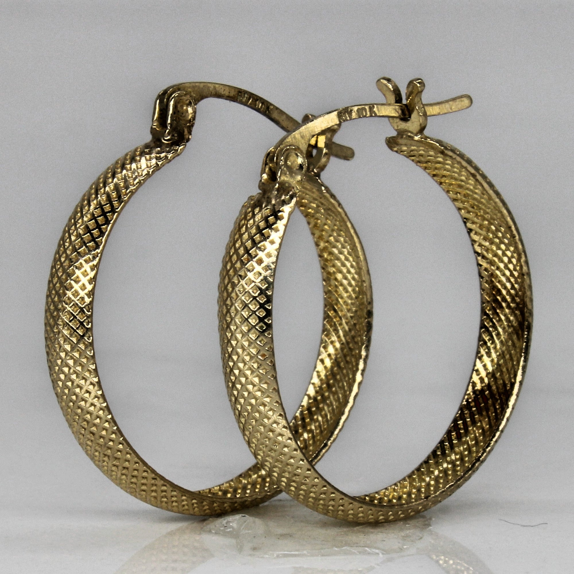 Yellow Gold Textured Hoops |