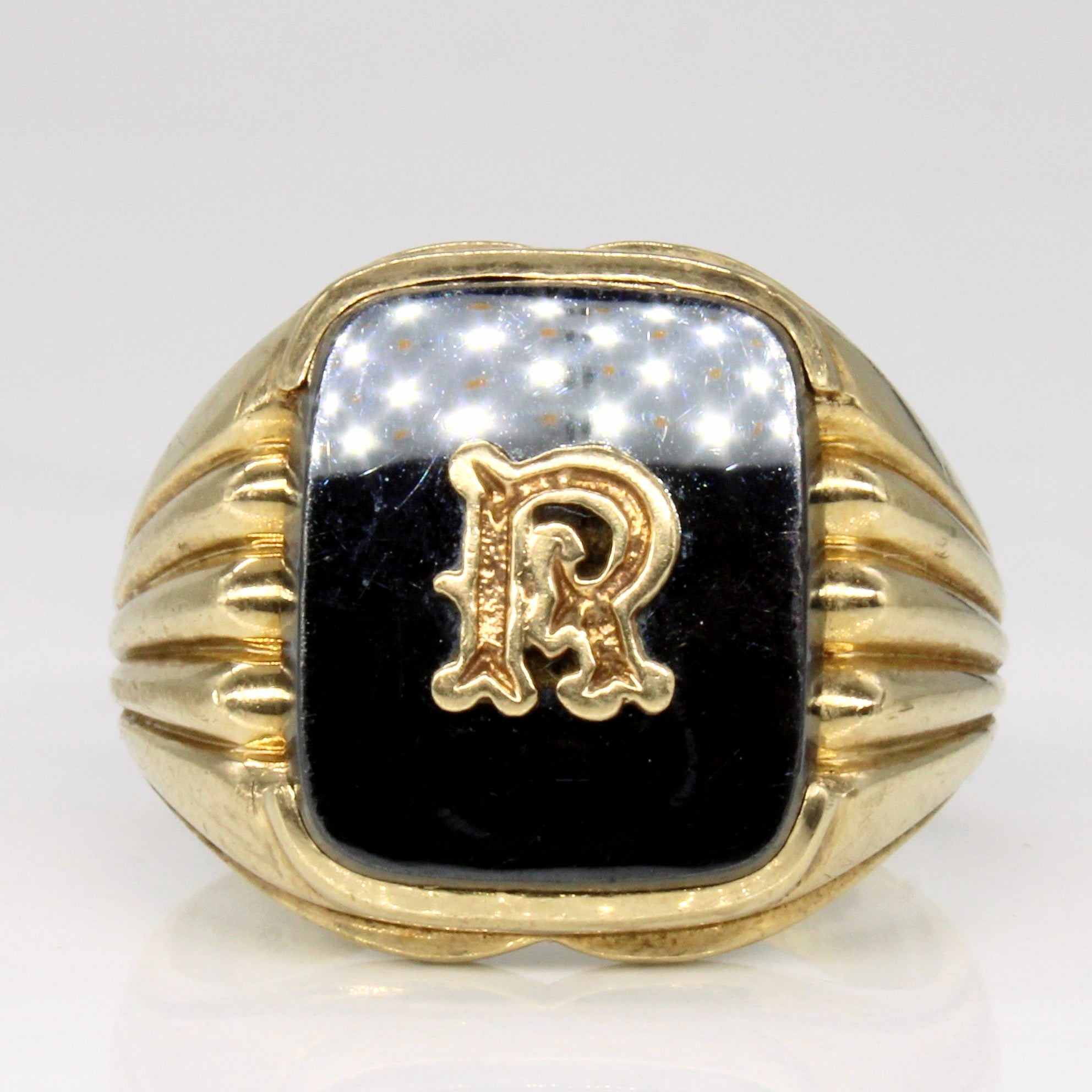 R Initial Rind Hematite 'R' Initial Ring | 7.75ct | SZ 7.25