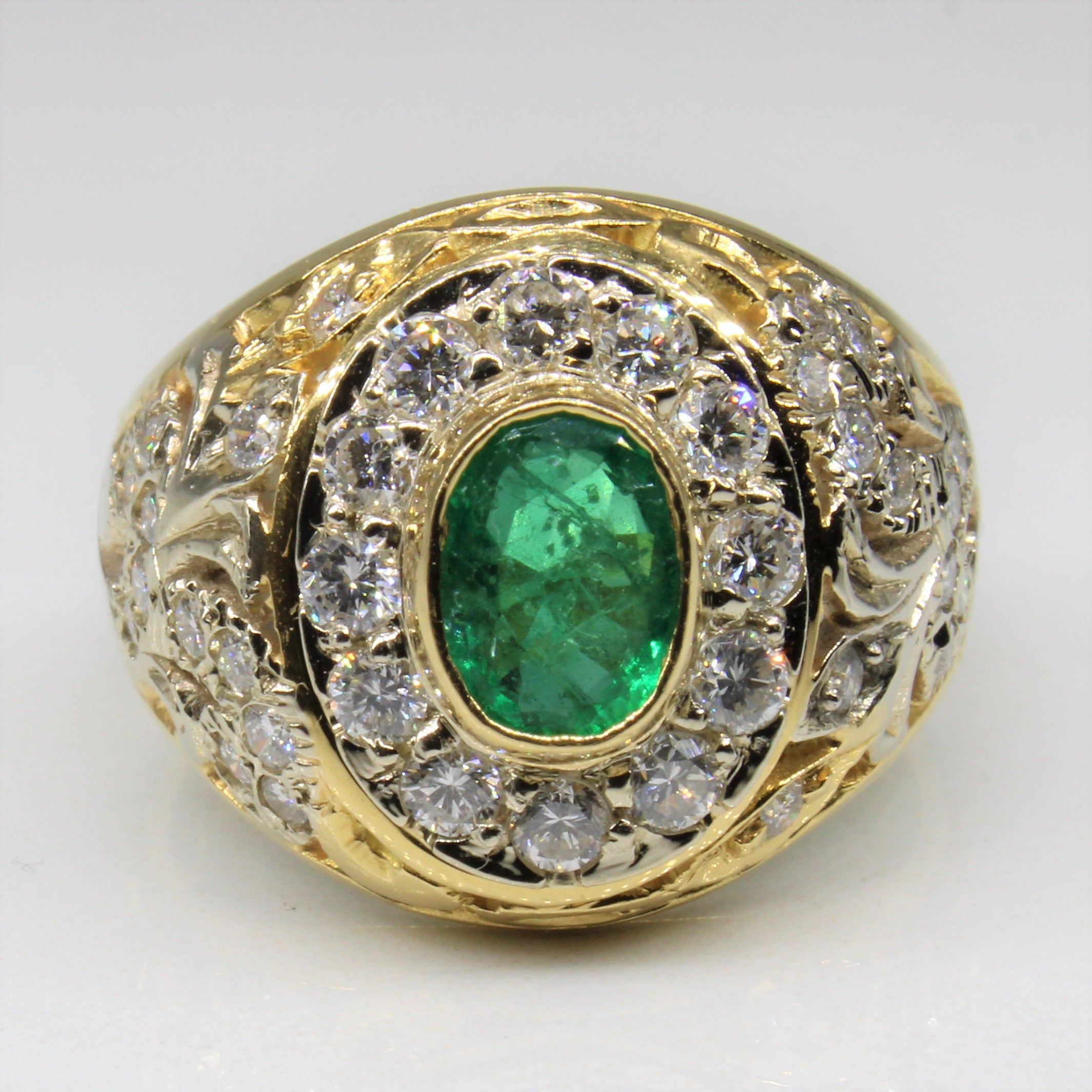 Oval Cut Emerald & Diamond Ring | 0.65ct, 1.00ctw | SZ 8 |