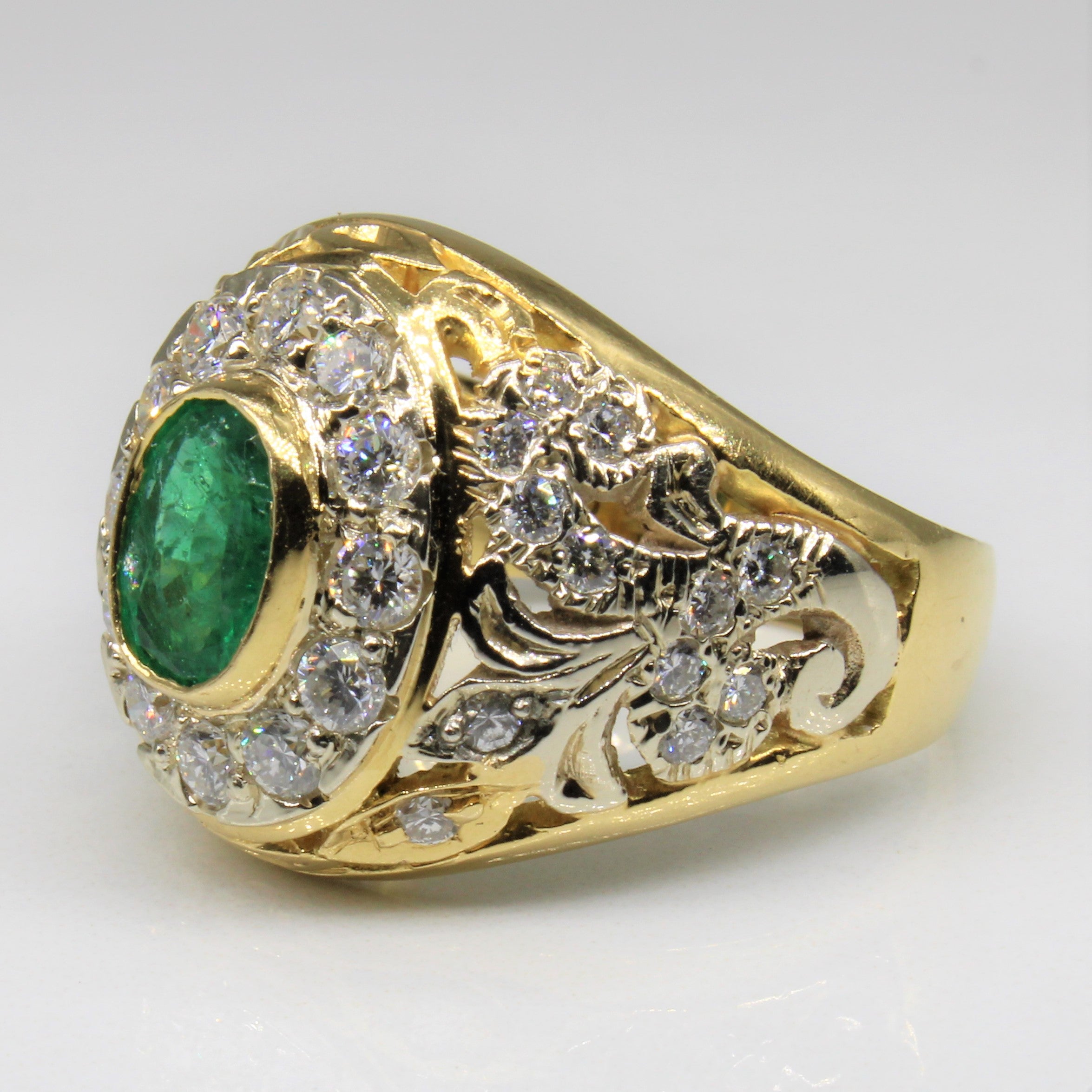 Oval Cut Emerald & Diamond Ring | 0.65ct, 1.00ctw | SZ 8 |