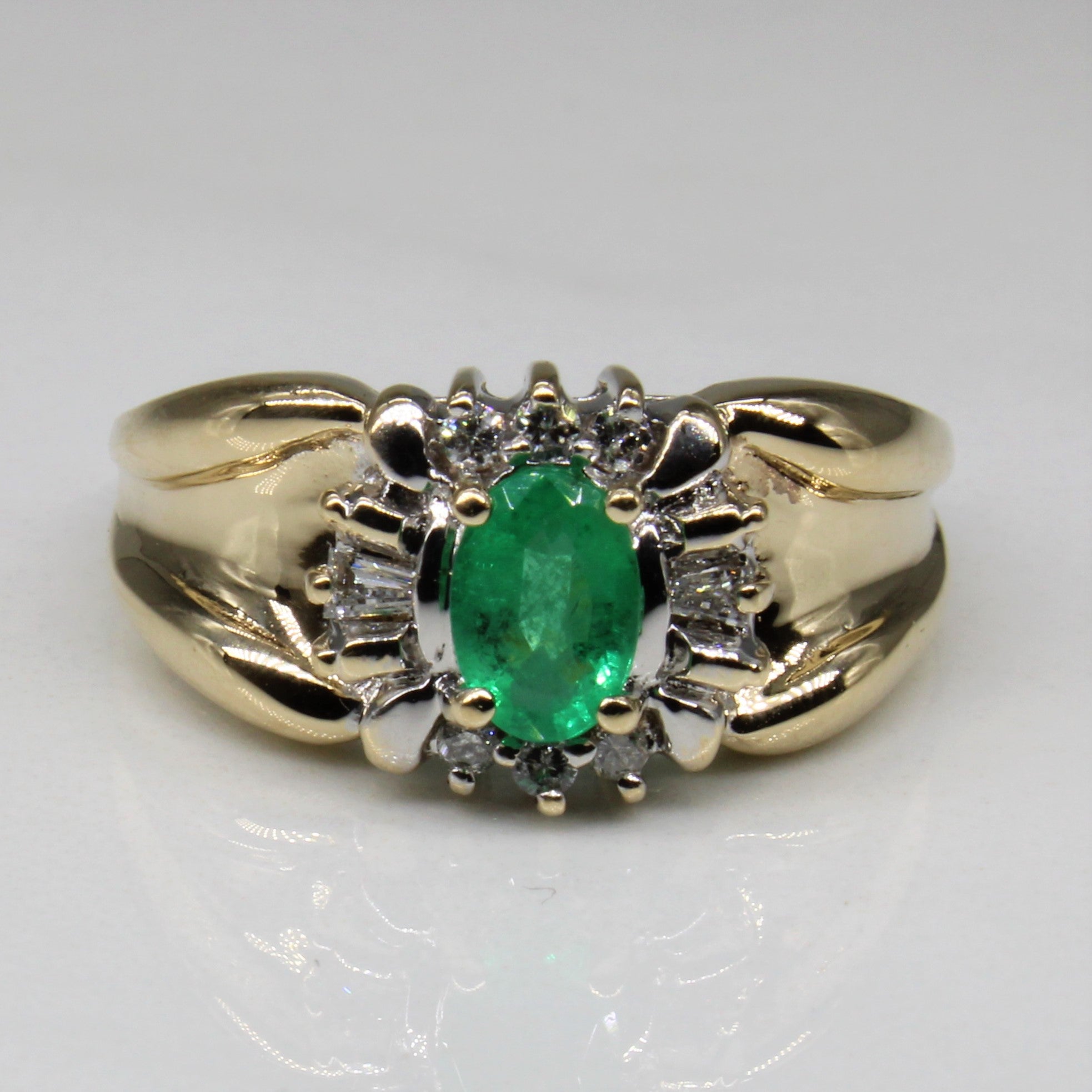 Wide Band Emerald & Diamond Ring | 0.30ct, 0.10ctw | SZ 6.25 |